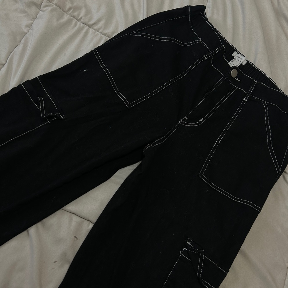 Black Cargo Pants with White Stitching